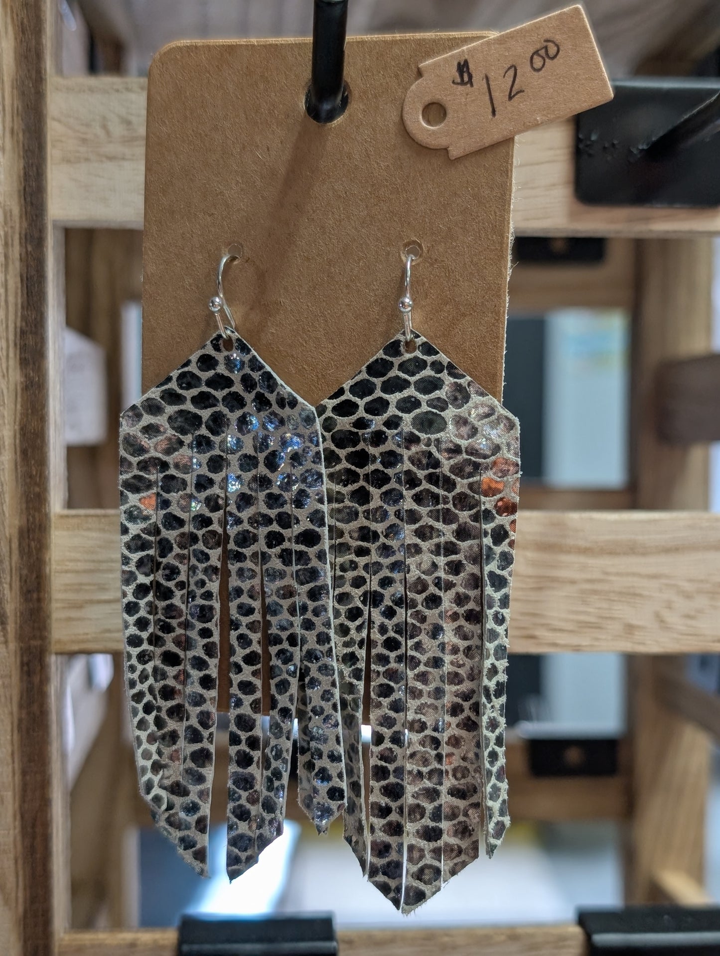 Metallic Snake Print Dangle Earrings - Locally handmade