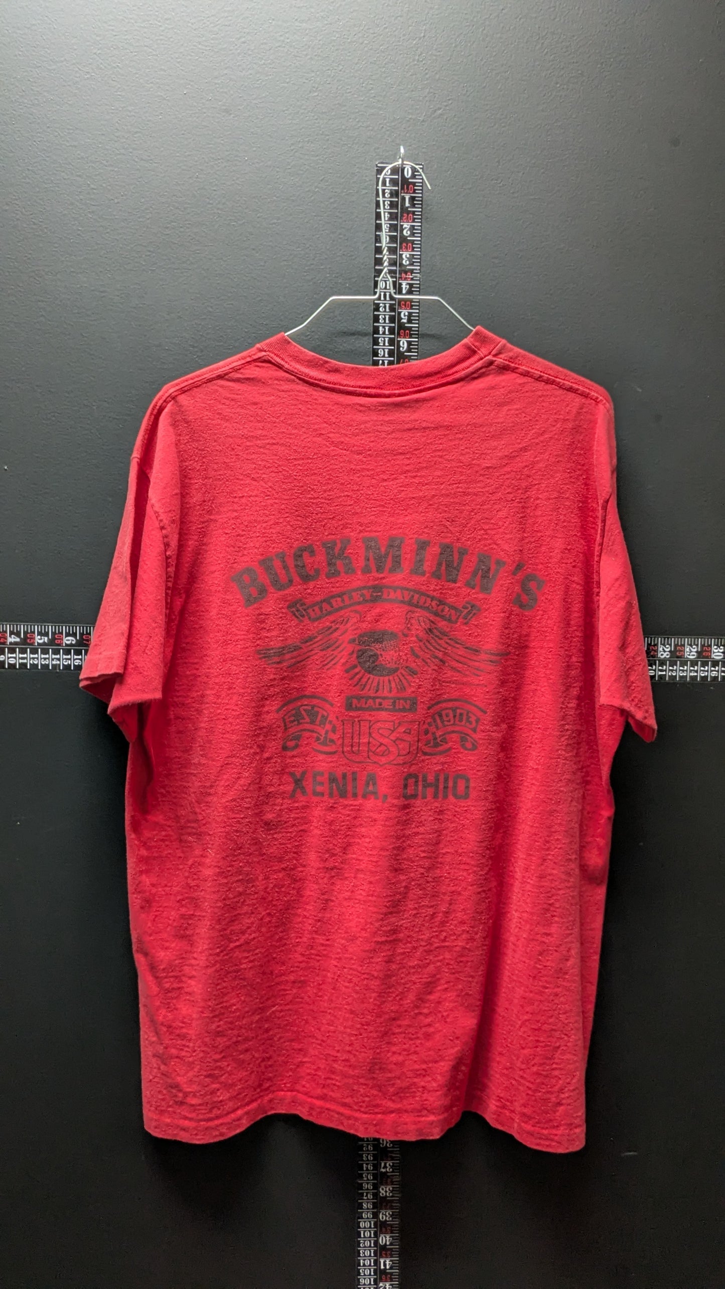 Vintage 1991 Harley-Davidson Buckminn’s Xenia Ohio T-Shirt – Red Graphic Tee Size Large