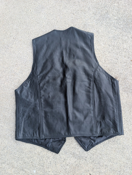 Black Genuine Leather Motorcycle Vest (Size XL)