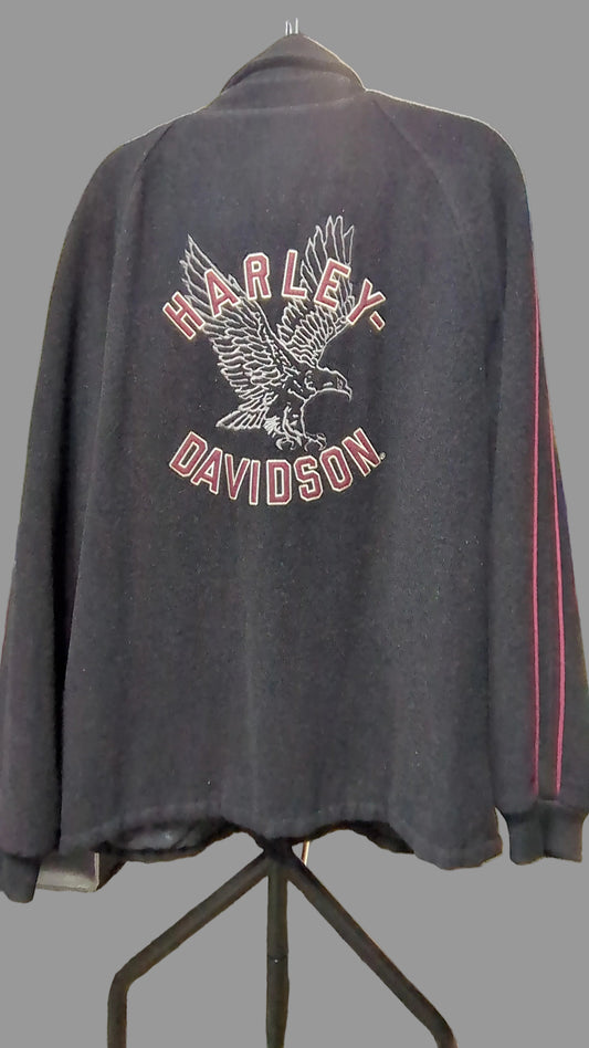 VTG Y2K HARLEY-DAVIDSON JACKET WOOL EMBROIDERED EAGLE HD LOGO BLACK RED STRIPED