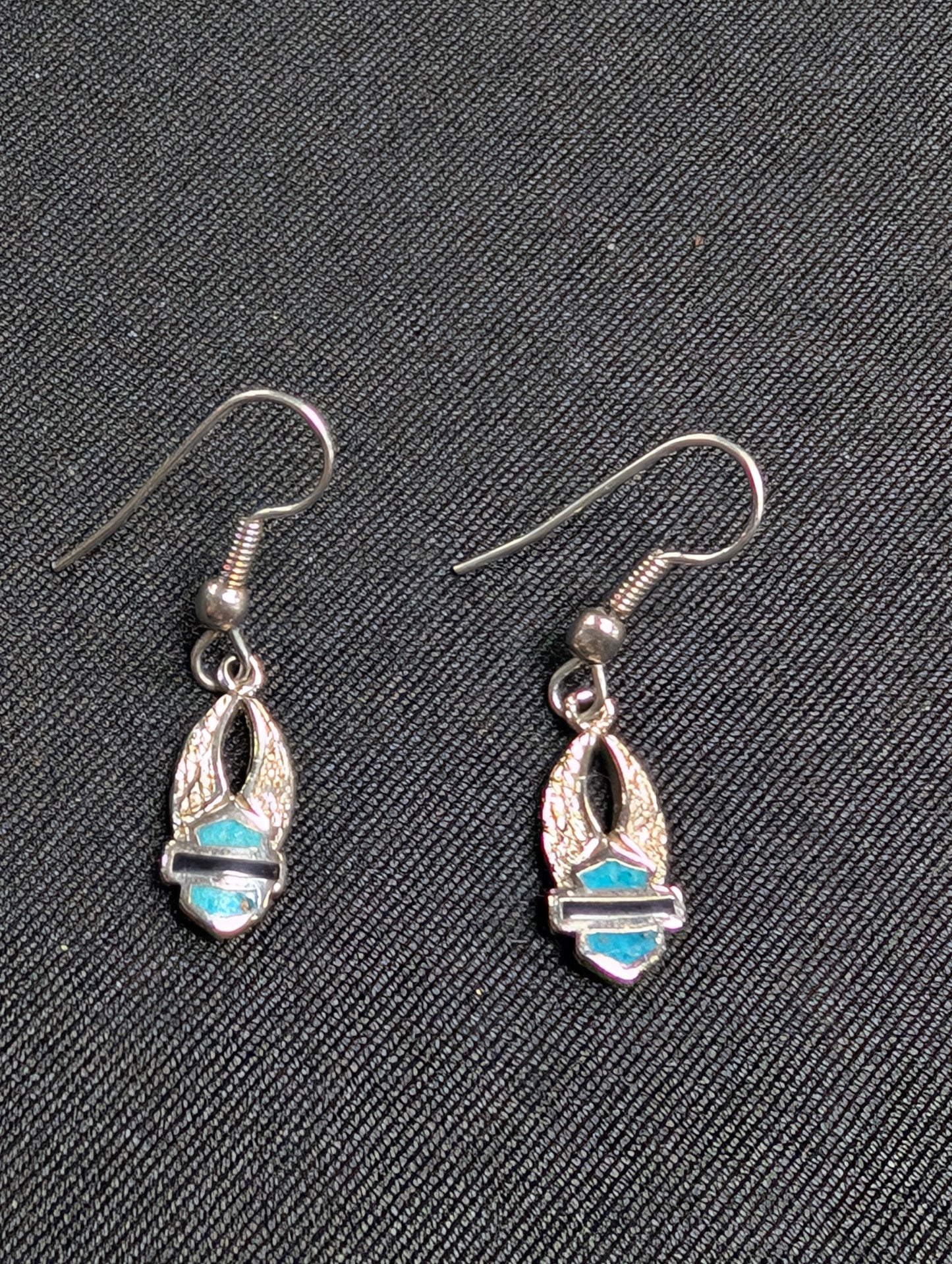 Silver colored turquoise Harley earrings