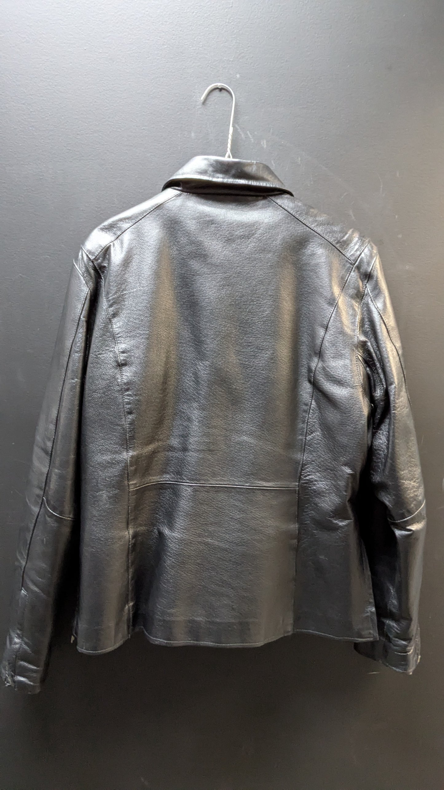 Women’s Black Leather Zip-Front Jacket – Size Large