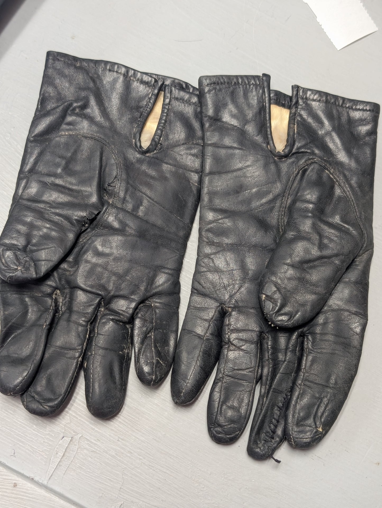 Leather gloves vintage with rabbit hair lining