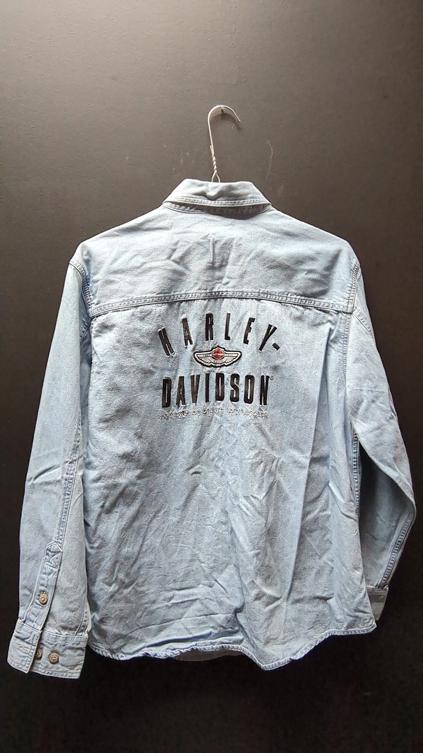 Denim Colored Long Sleeve Button up