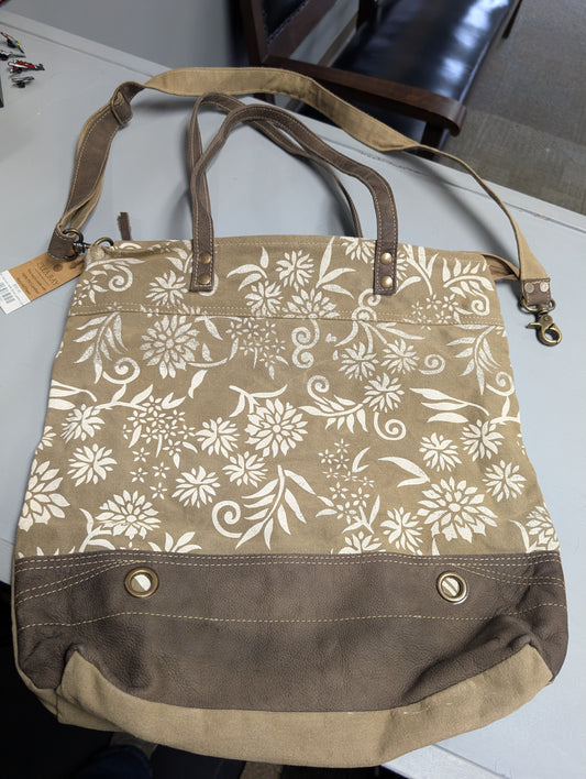 Tan canvas with floral pattern purse