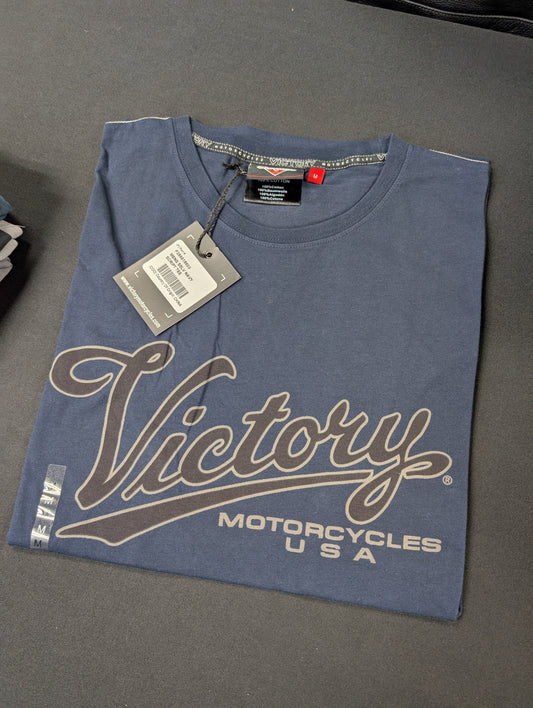 Victory Motorcycle Mens SSLV Navy Script Tshirt Medium