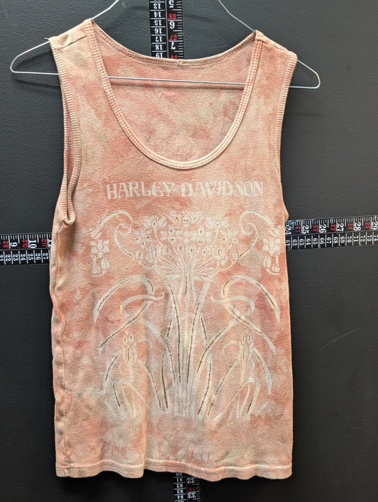 Harley-Davidson Women’s Tie Dye Tank Top Peach Orange Ribbed Sleeveless Shirt