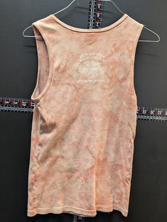 Harley-Davidson Women’s Tie Dye Tank Top Peach Orange Ribbed Sleeveless Shirt