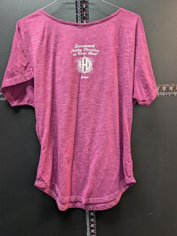 Harley-Davidson Savannah GA 2017 T-Shirt Pink Studded Logo Graphic Women’s Large