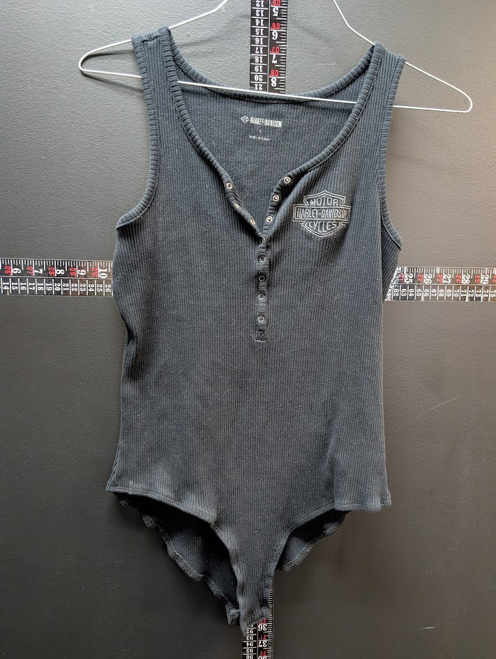 Harley-Davidson Ribbed Bodysuit Tank Black Snap Bottom Henley Women’s Small