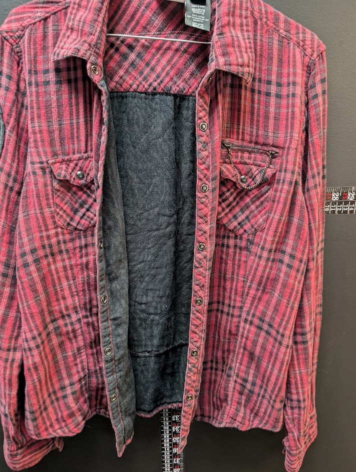 Harley-Davidson Plaid Flannel Shirt Red Black Skull Back Patch Snap Front Women’s XL