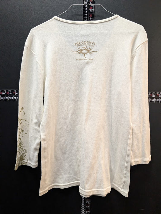 Harley-Davidson Long Sleeve Shirt Cream Gold Wing Graphic Tri-County Fairfield Ohio Women’s