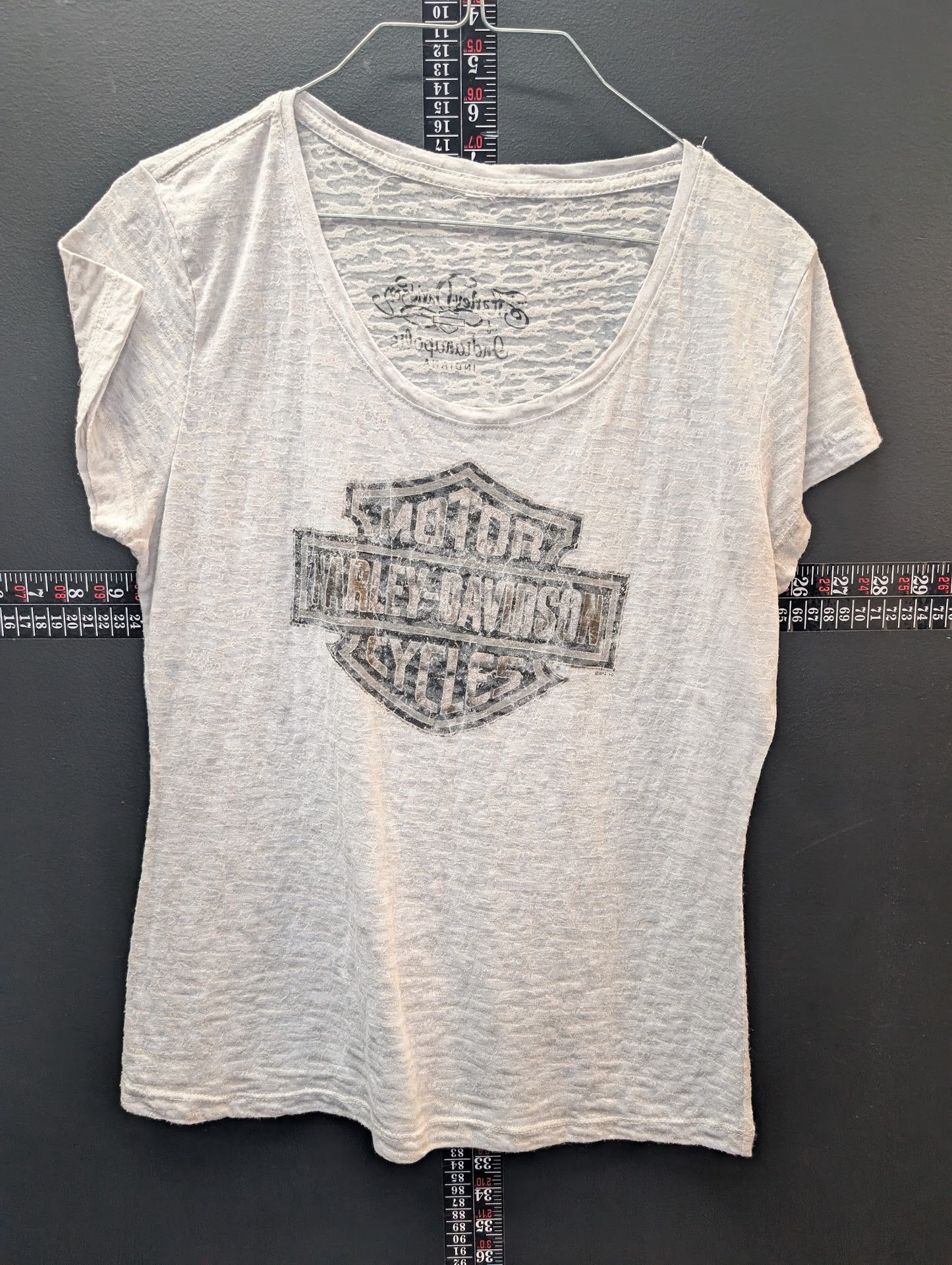 Harley-Davidson Women’s White Burnout T-Shirt Faded Bar & Shield Indianapolis