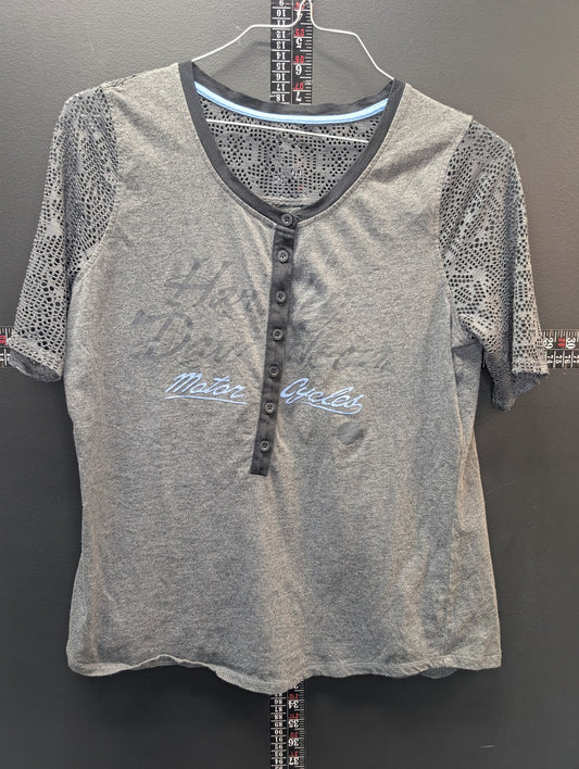 Harley-Davidson Women’s Gray Lace Sleeve Henley Top Cozumel Mexico