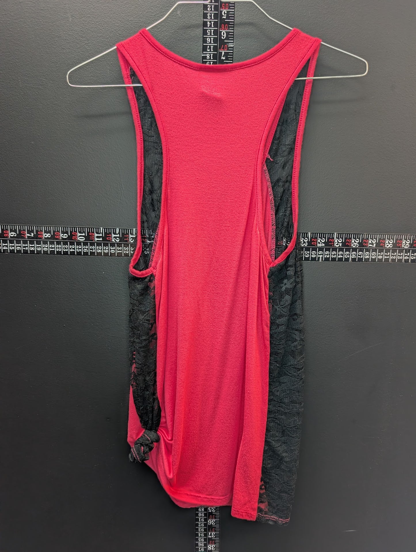 Women’s Red Lace Panel Rhinestone Cross Tank Top Y2K Style