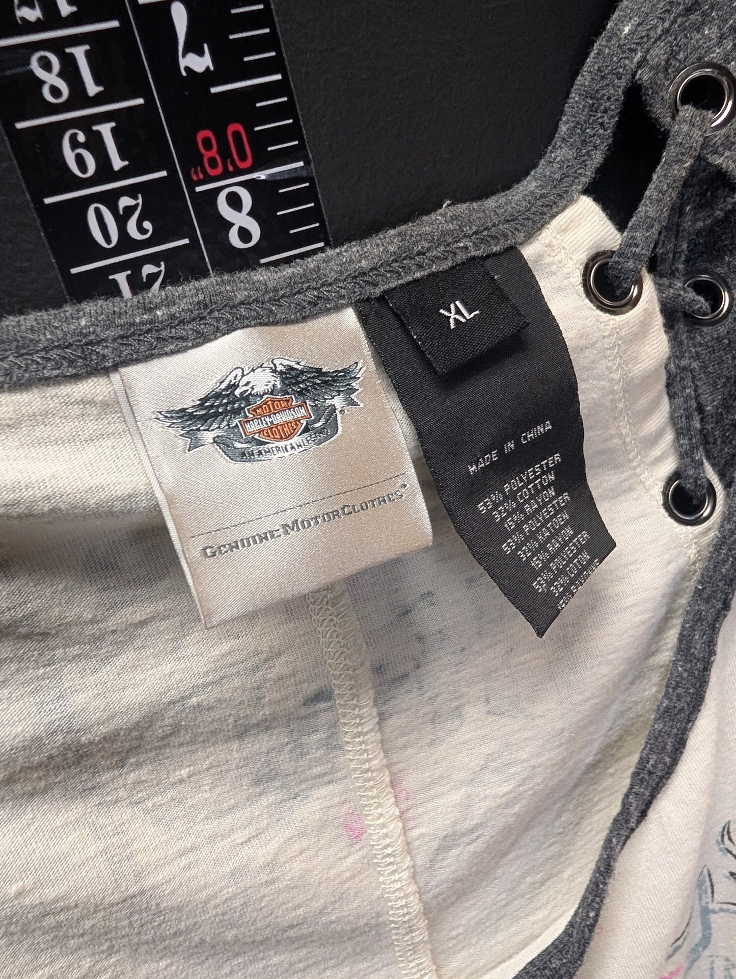 Harley-Davidson Women’s Lace-Up Raglan Top Wing Graphic 1903 XL