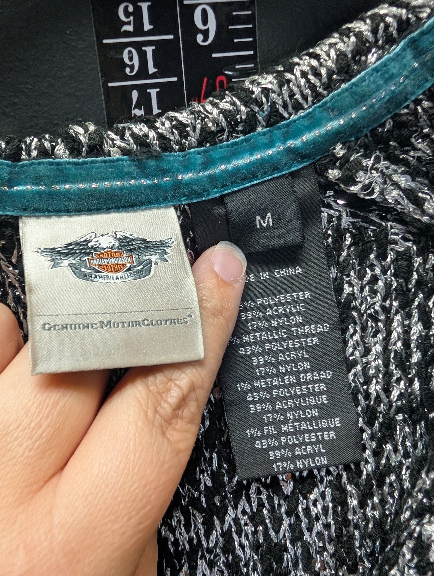 Harley-Davidson Metallic Knit Hoodie – Sequin Slub Pullover Sweater (M)