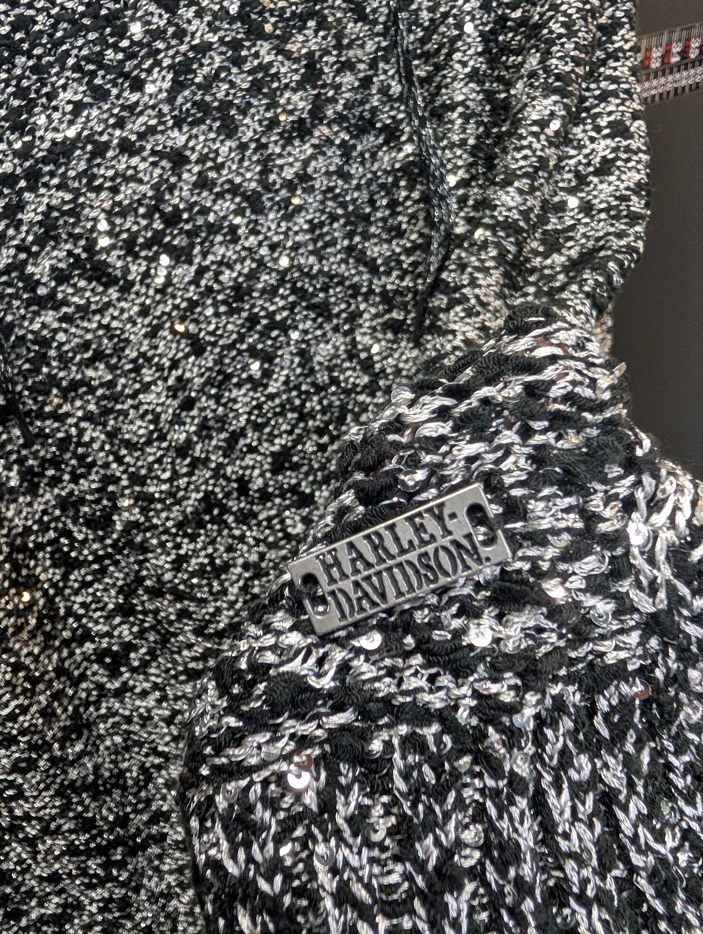 Harley-Davidson Metallic Knit Hoodie – Sequin Slub Pullover Sweater (M)