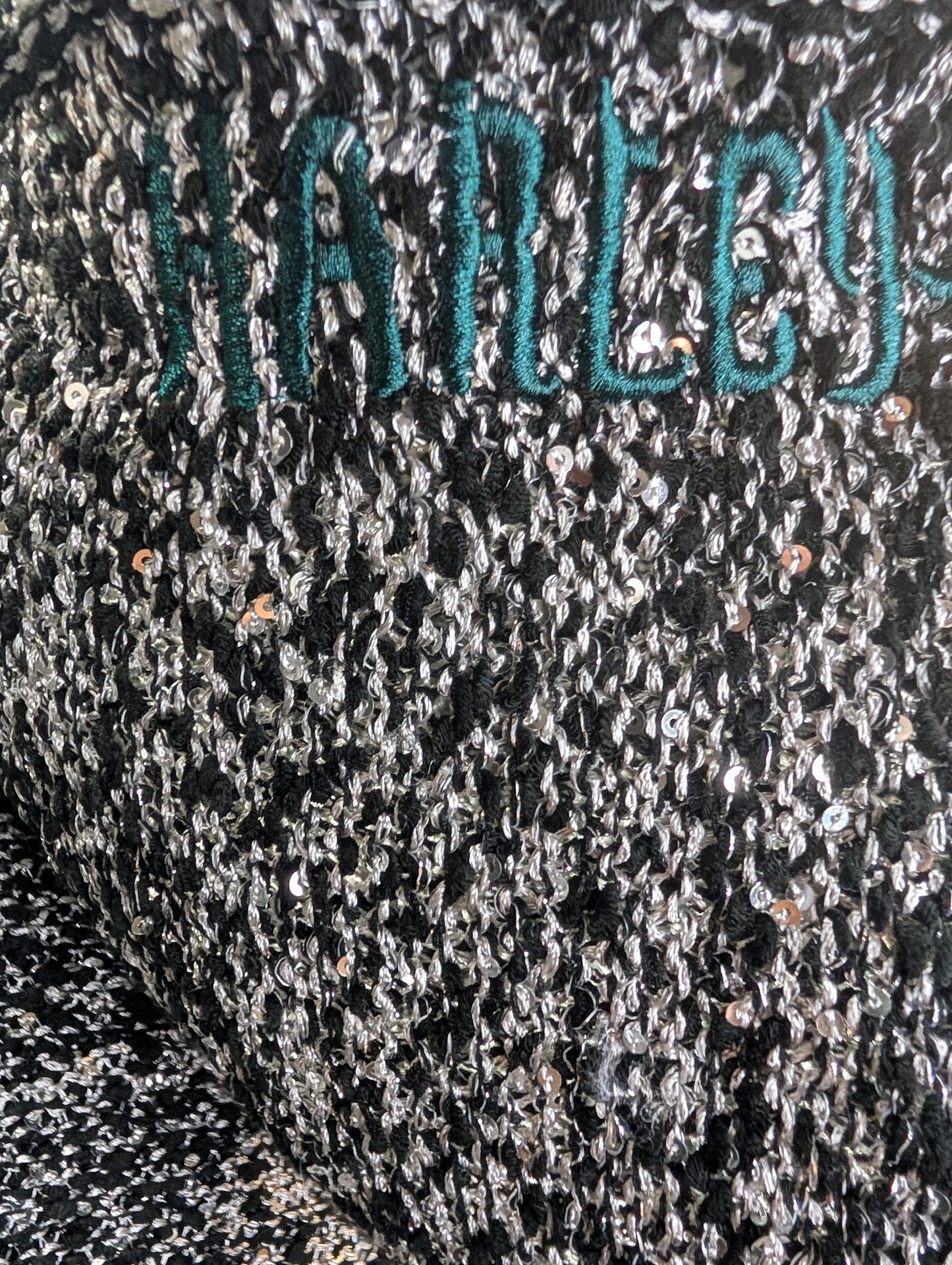 Harley-Davidson Metallic Knit Hoodie – Sequin Slub Pullover Sweater (M)