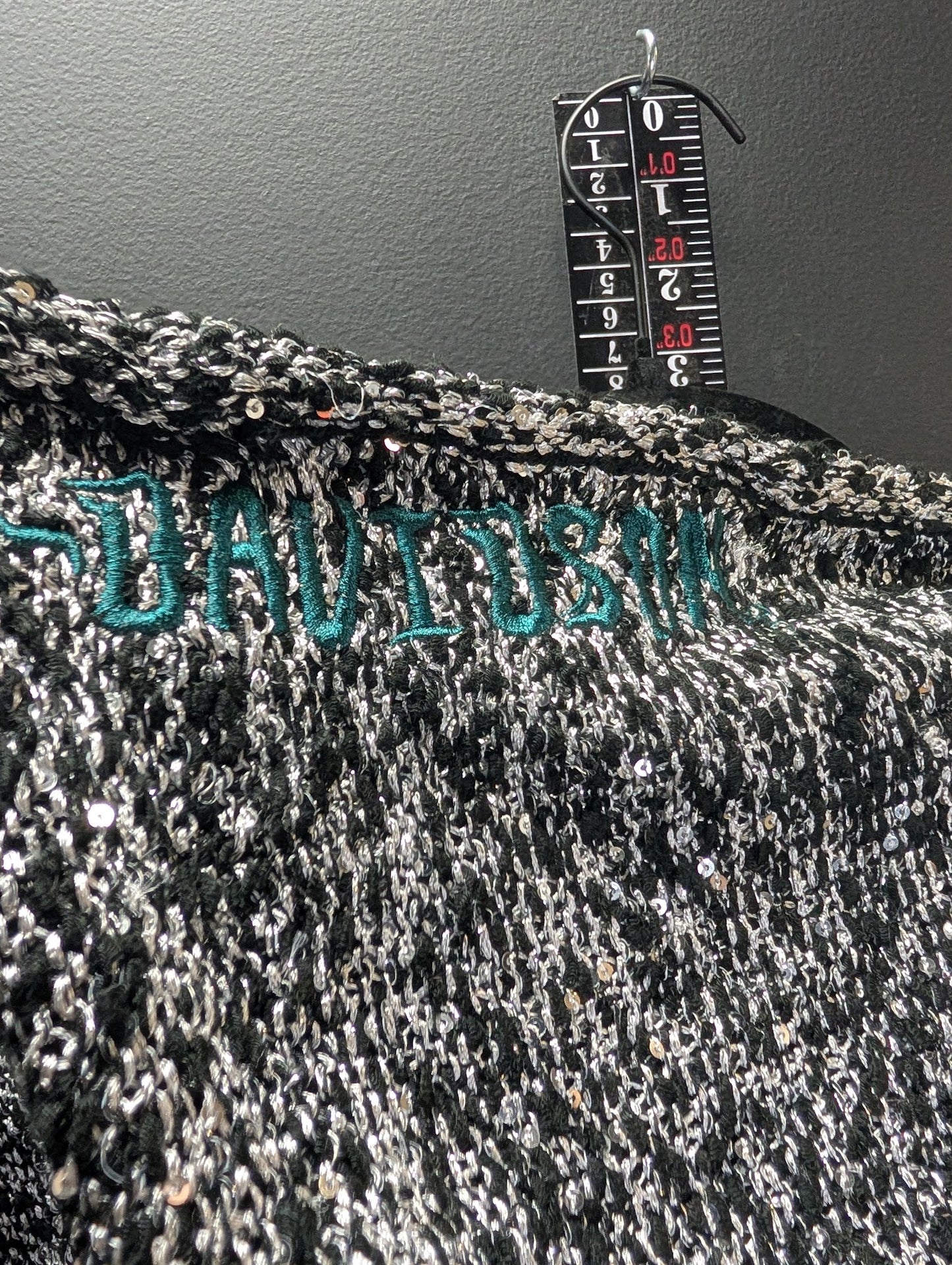Harley-Davidson Metallic Knit Hoodie – Sequin Slub Pullover Sweater (M)