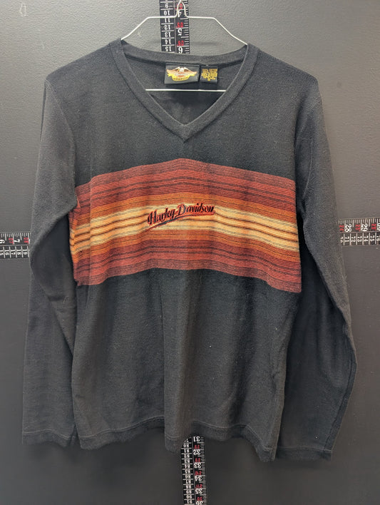 Harley-Davidson Striped V-Neck Long Sleeve – Black Sunset Stripe Knit (M)