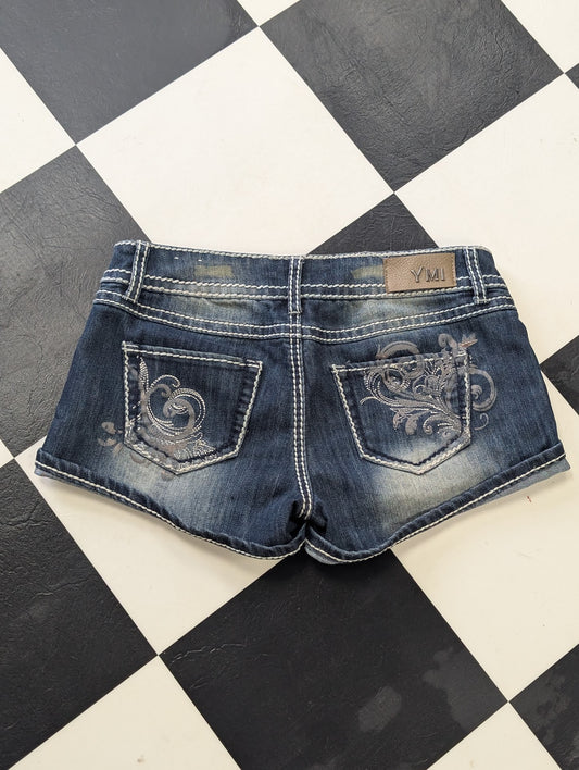 YMI Low Rise Denim Shorts – Dark Wash Stretch Cutoffs (Size 5)