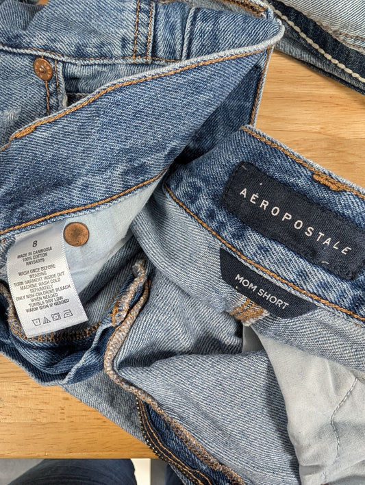 Aeropostale Mom Shorts – Distressed Light Wash Denim Cutoffs (Size 8)