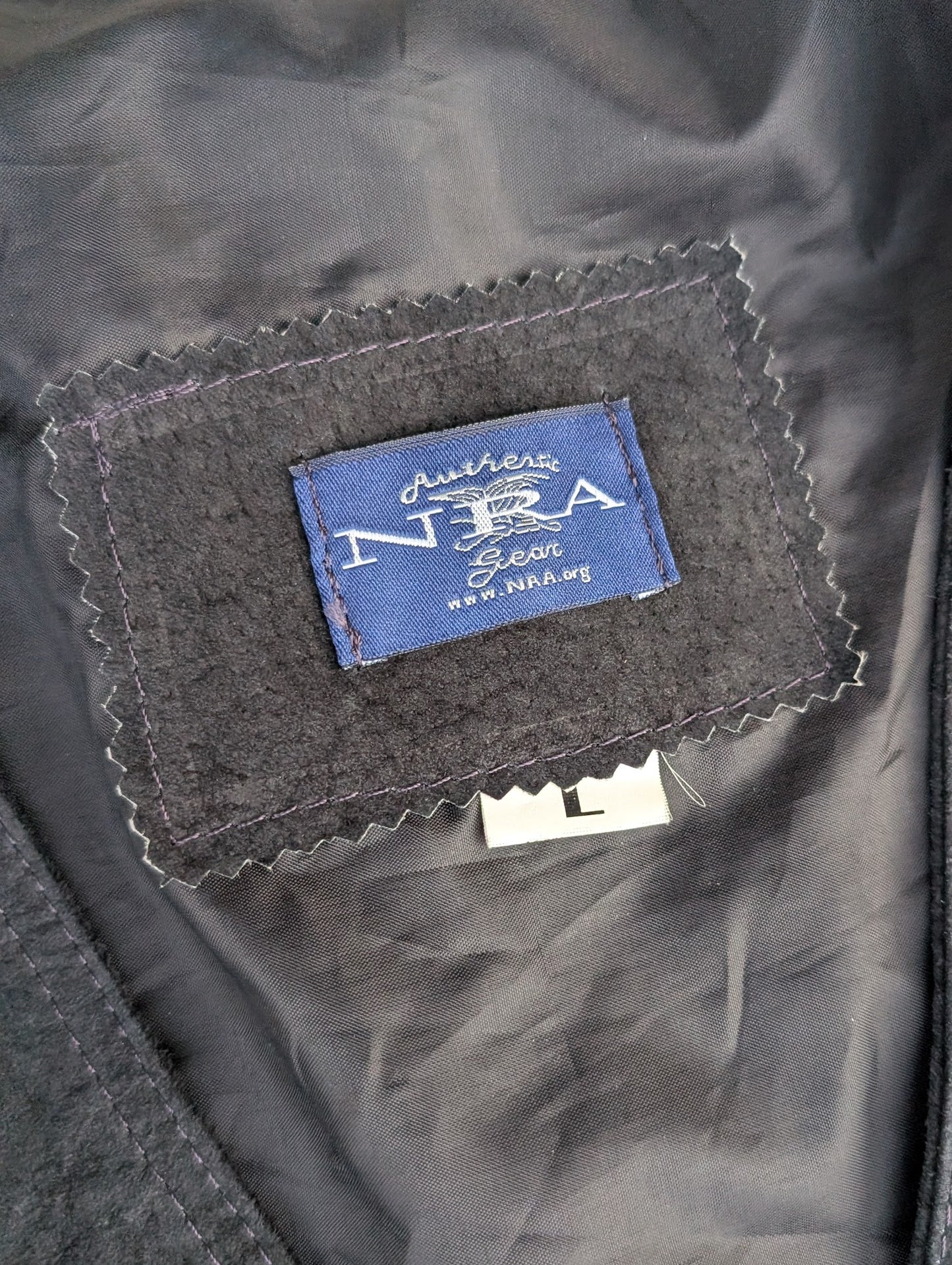 NRA American Gear Black Leather Vest – Size Large, Snap Front, Classic Utility Style