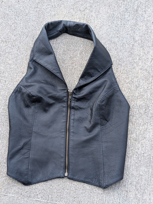 Women’s Black Leather Halter Vest