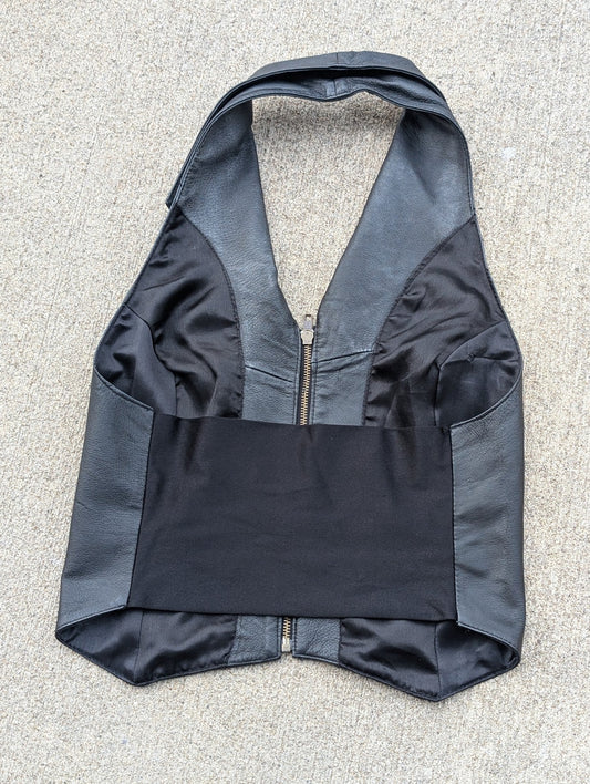 Women’s Black Leather Halter Vest