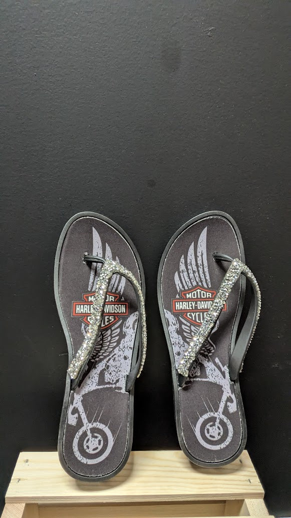 Harley-Davidson Flip Flops with Rhinestone Straps – Women’s Size 7