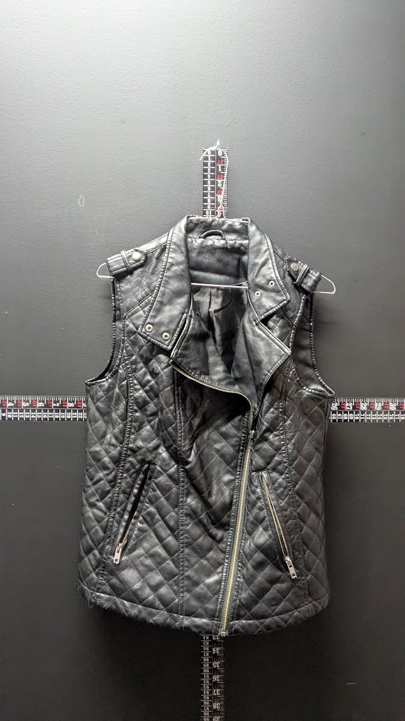 Women’s Black Quilted Faux Leather Moto Vest – Asymmetrical Zip