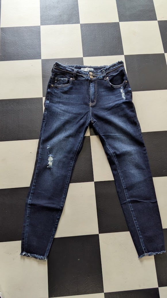 KanCan Women’s Dark Wash Distressed Skinny Jeans Raw Hem – Size 11/29