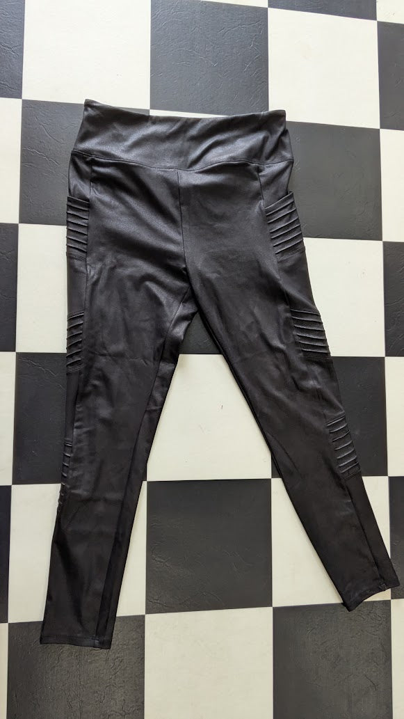 Simply Vera Vera Wang Black Faux Leather Moto Leggings Ribbed Panel – Size Large