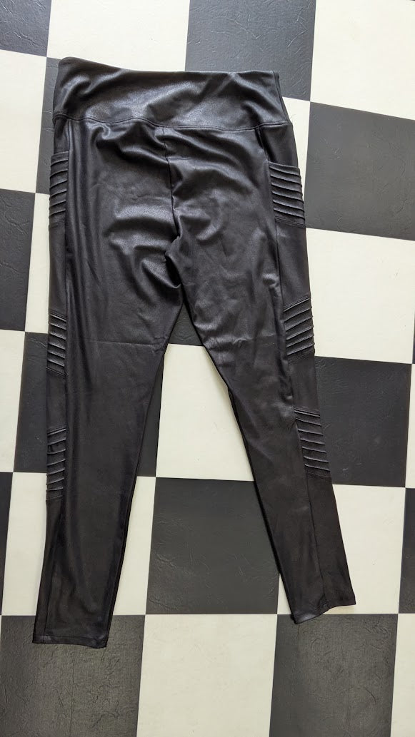 Simply Vera Vera Wang Black Faux Leather Moto Leggings Ribbed Panel – Size Large