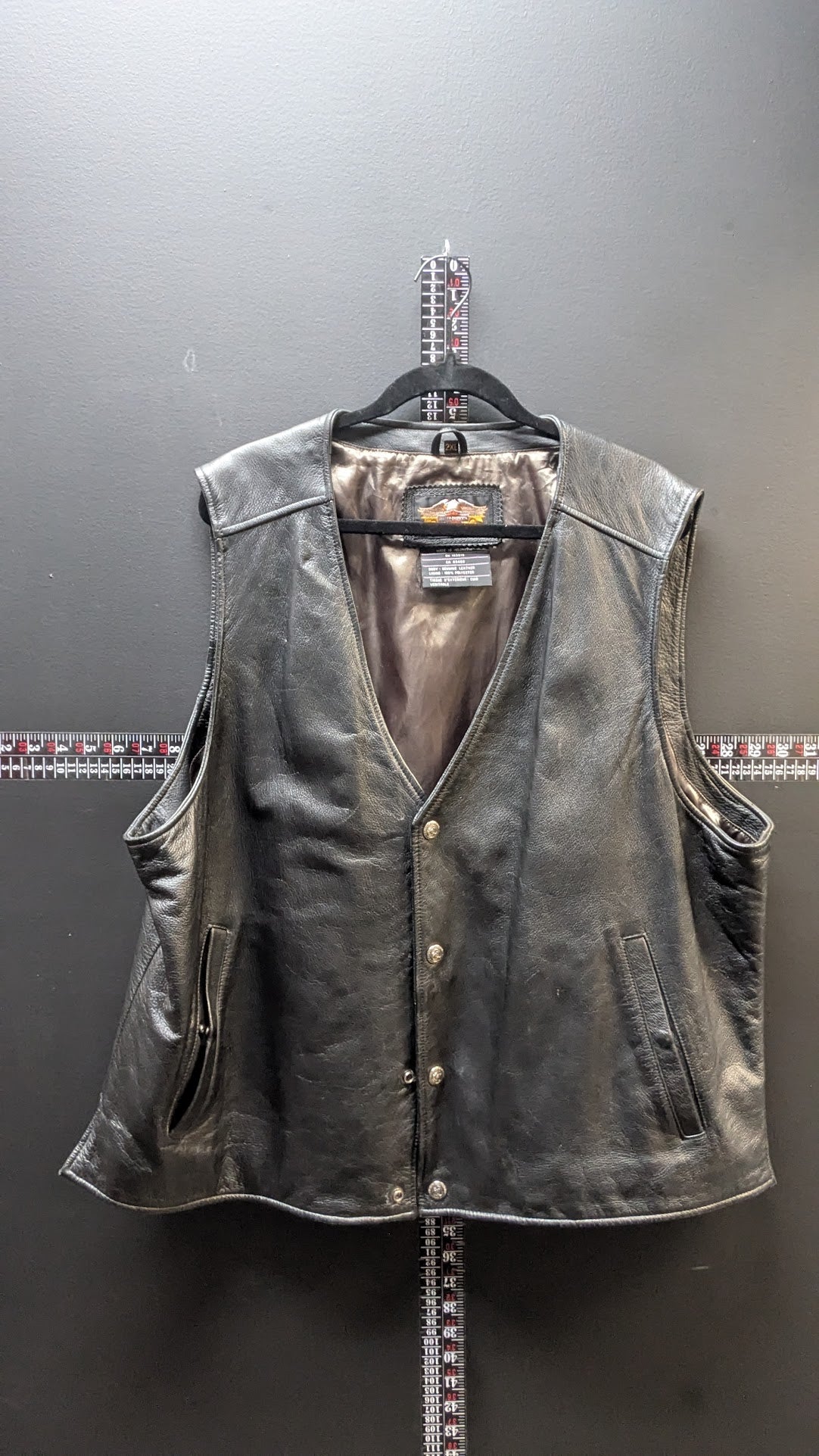 Harley-Davidson 2XL Black Leather Vest – Classic Snap Front