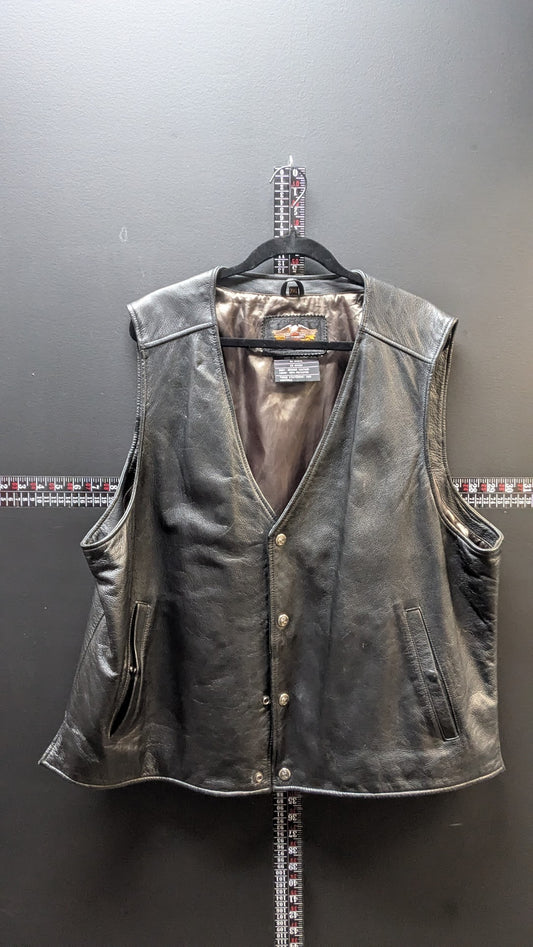 Harley-Davidson 2XL Black Leather Vest – Classic Snap Front