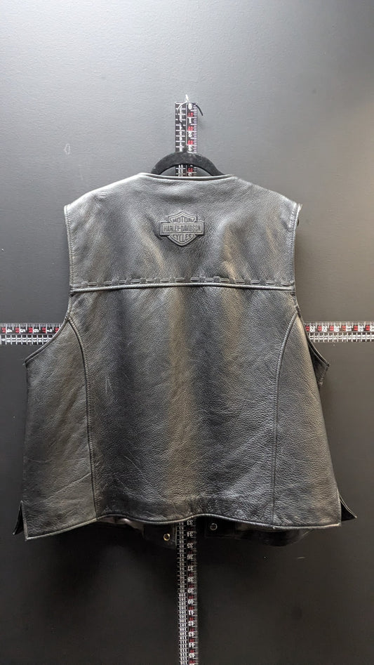Harley-Davidson 2XL Black Leather Vest – Classic Snap Front