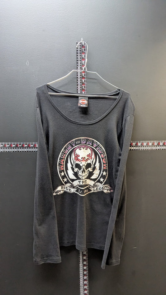 Harley-Davidson XL Black Long Sleeve Shirt – Kokomo, IN Skull Graphic (Women’s)
