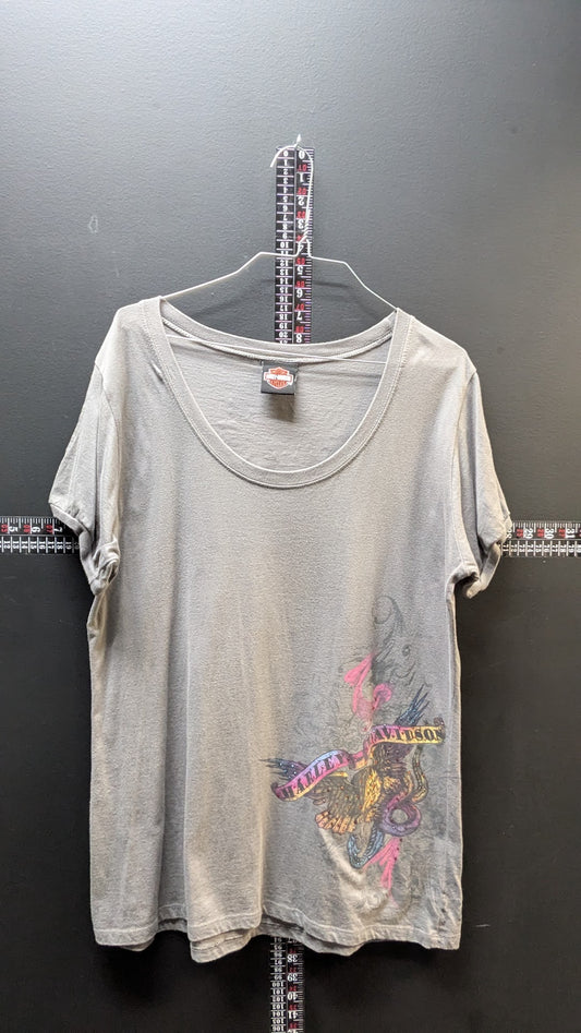 Harley-Davidson Women’s XL Gray Scoop Neck T-Shirt – Powder Keg Mason Ohio Graphic