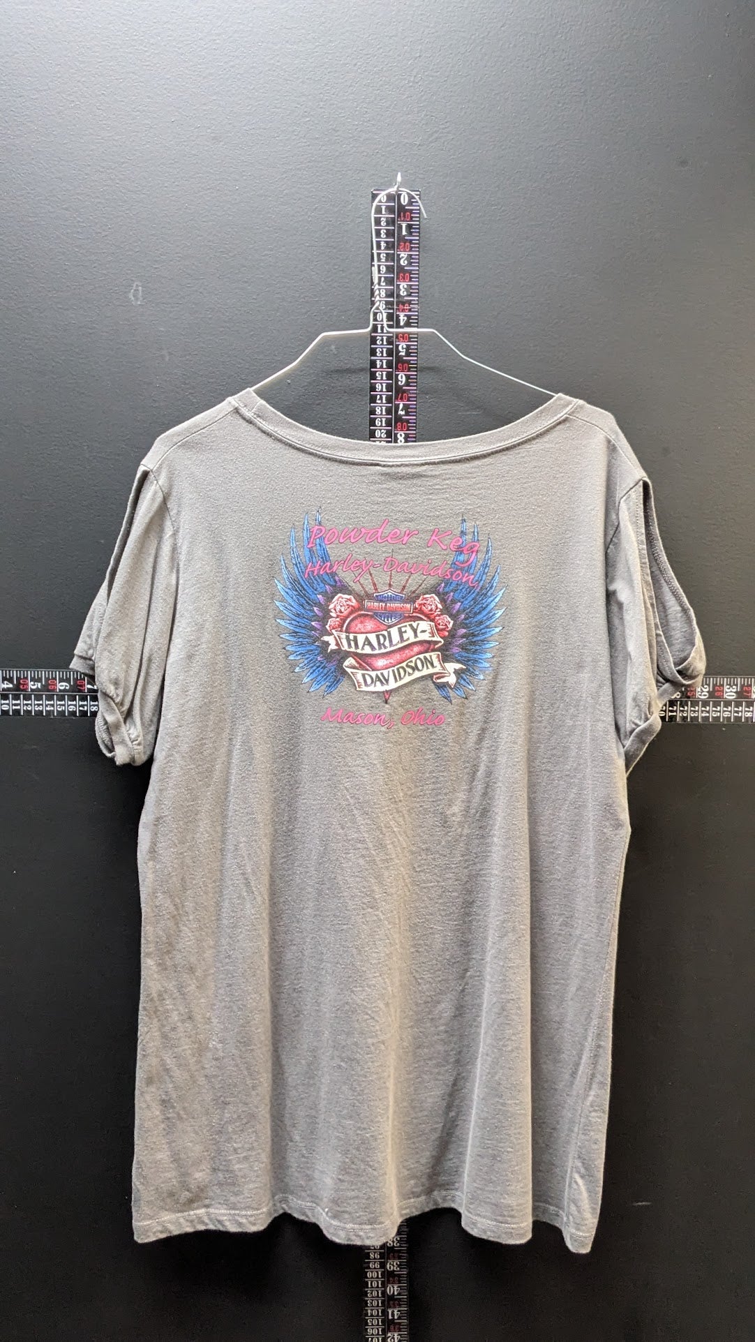 Harley-Davidson Women’s XL Gray Scoop Neck T-Shirt – Powder Keg Mason Ohio Graphic