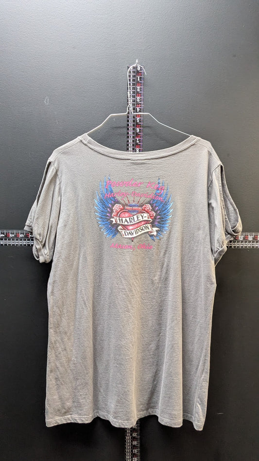 Harley-Davidson Women’s XL Gray Scoop Neck T-Shirt – Powder Keg Mason Ohio Graphic