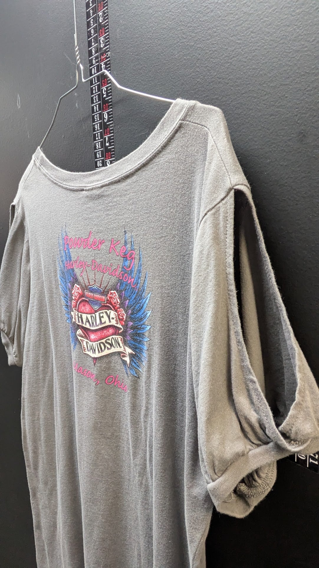 Harley-Davidson Women’s XL Gray Scoop Neck T-Shirt – Powder Keg Mason Ohio Graphic