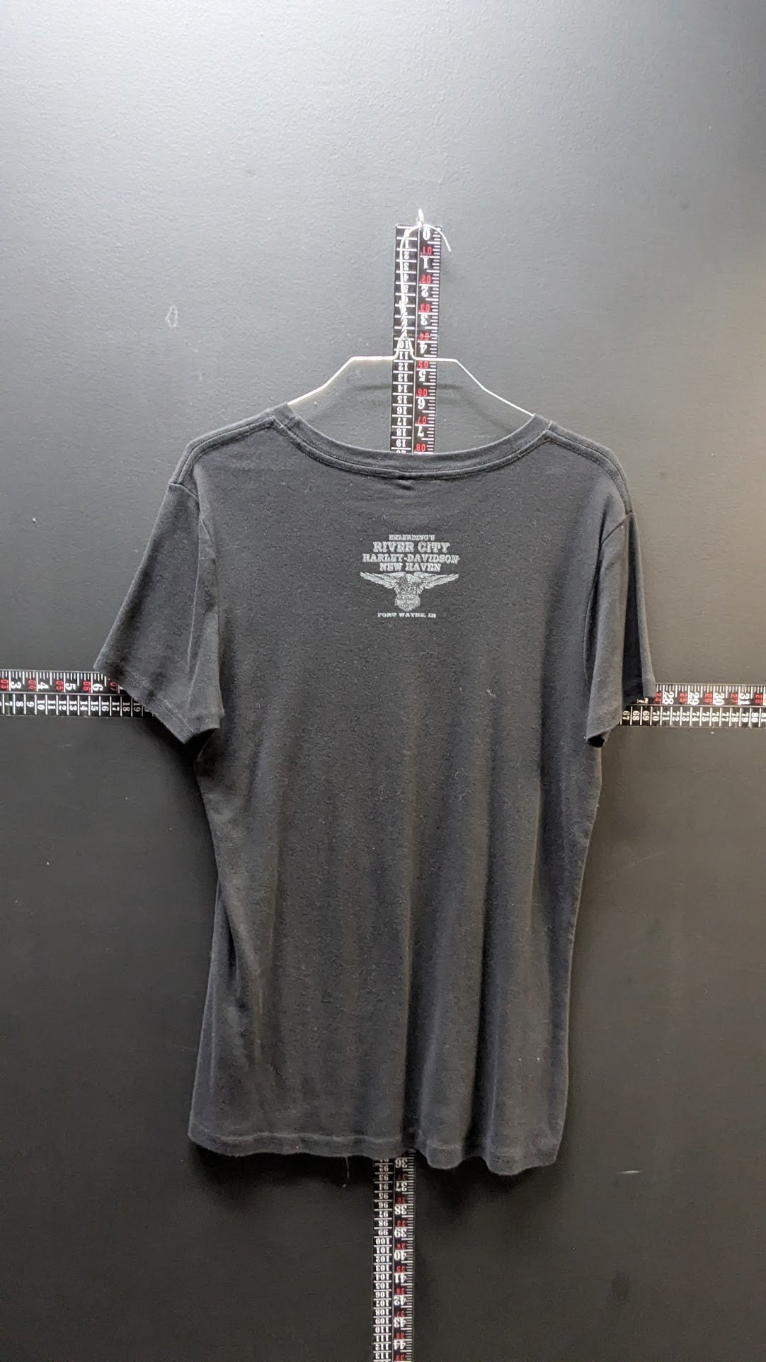 Harley-Davidson Women’s Black Tee – Pink “Genuine” Eagle Graphic | River City Fort Wayne IN