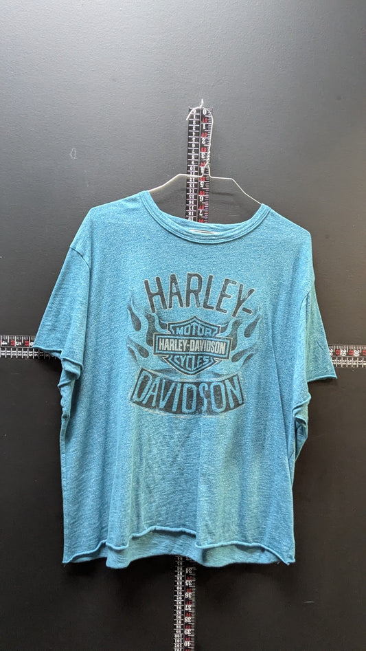 Harley-Davidson Women’s Cropped Blue Burnout Tee – Buckeye Dayton, Ohio