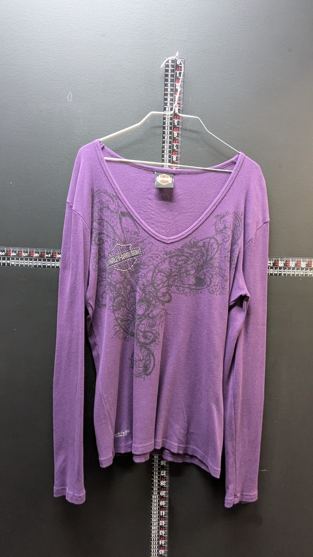 Harley-Davidson Purple Long Sleeve Tee – Rhinestone Script (Women’s)