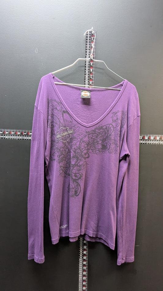 Harley-Davidson Purple Long Sleeve Tee – Rhinestone Script (Women’s)