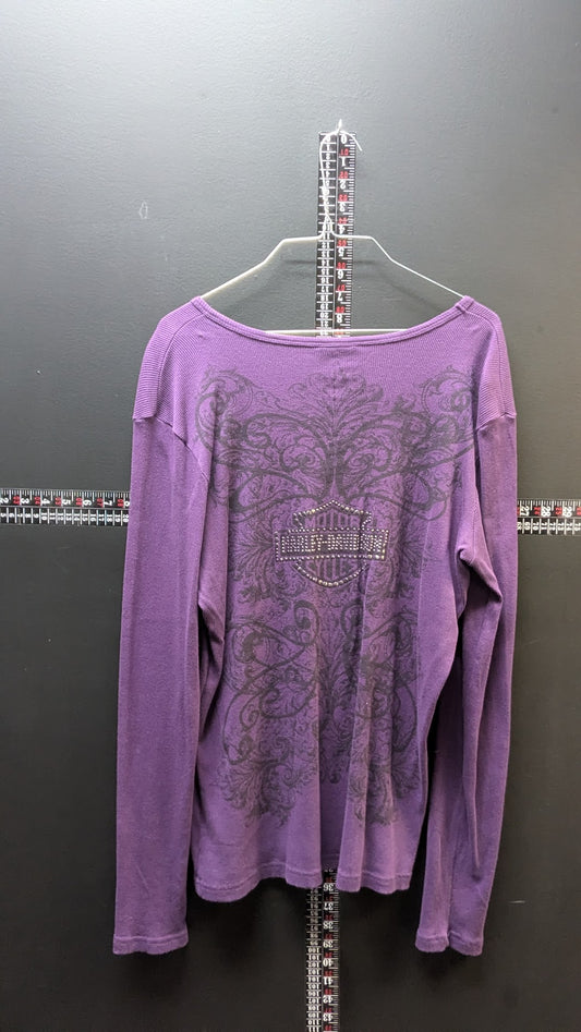 Harley-Davidson Purple Long Sleeve Tee – Rhinestone Script (Women’s)