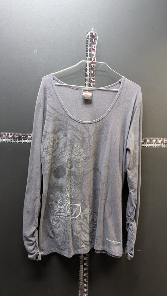 Harley-Davidson Skull & Roses Long Sleeve – Gray (Women’s Fit)