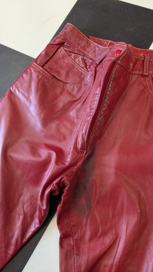 Vintage Reed Sportswear Red Leather Pants – Women’s Small – Genuine Leather